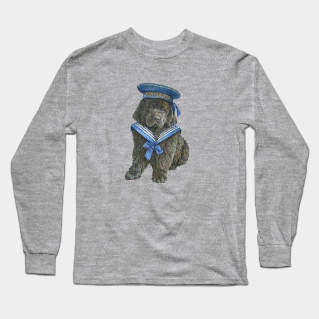 Newfoundland Puppy in blue Sea Scout hat Long Sleeve T-Shirt by Prairie Dog Print